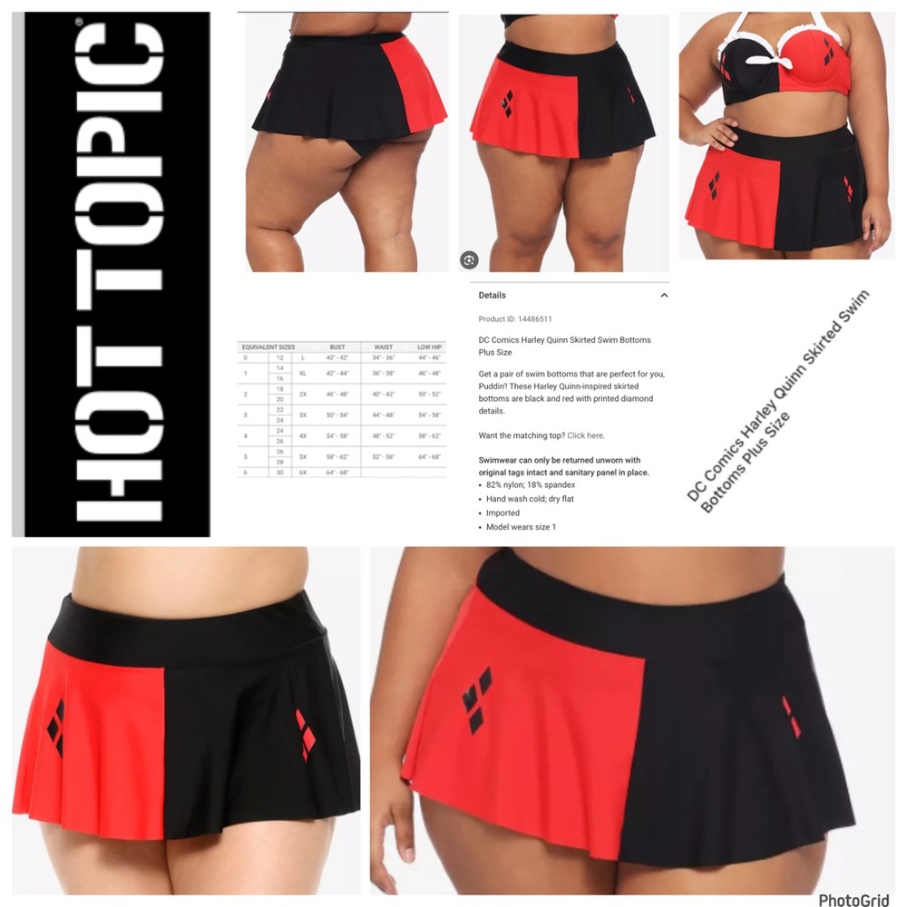 Hot topic 1 plus size dc comics Harley Quinn swim skirt